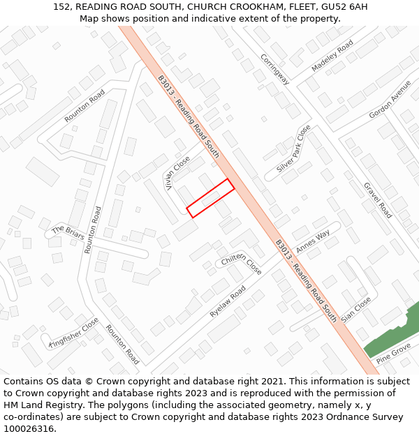 152, READING ROAD SOUTH, CHURCH CROOKHAM, FLEET, GU52 6AH: Location map and indicative extent of plot