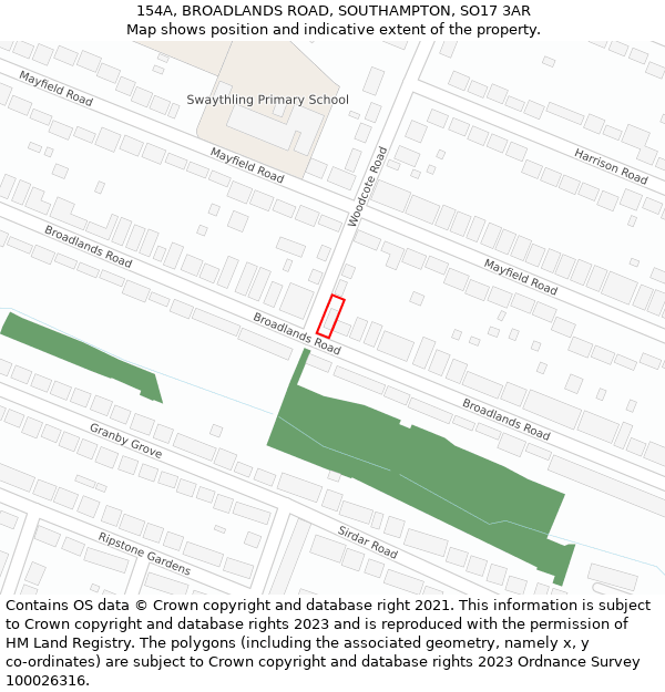 154A, BROADLANDS ROAD, SOUTHAMPTON, SO17 3AR: Location map and indicative extent of plot