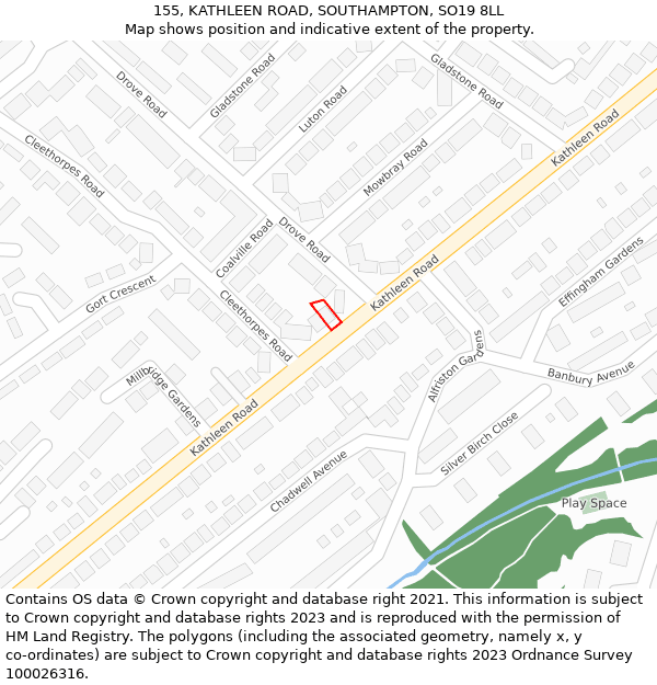 155, KATHLEEN ROAD, SOUTHAMPTON, SO19 8LL: Location map and indicative extent of plot