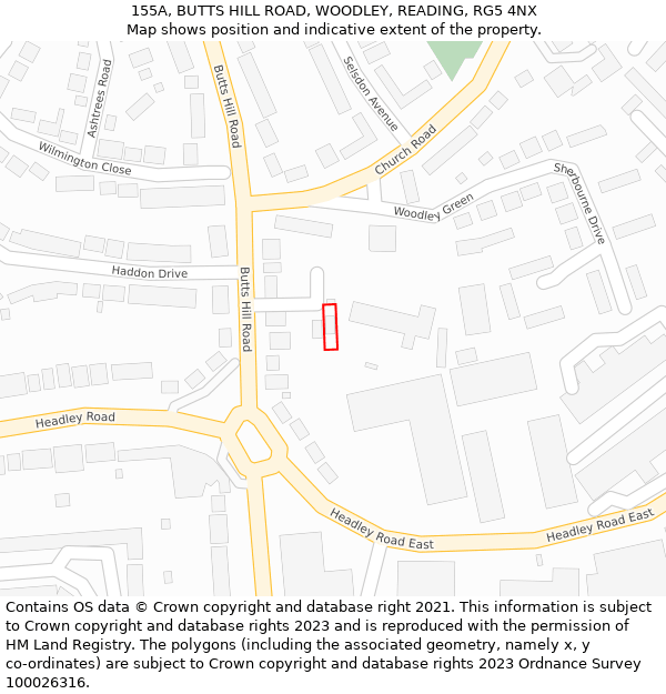 155A, BUTTS HILL ROAD, WOODLEY, READING, RG5 4NX: Location map and indicative extent of plot