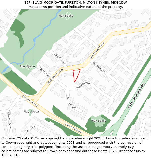157, BLACKMOOR GATE, FURZTON, MILTON KEYNES, MK4 1DW: Location map and indicative extent of plot