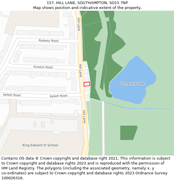 157, HILL LANE, SOUTHAMPTON, SO15 7NP: Location map and indicative extent of plot