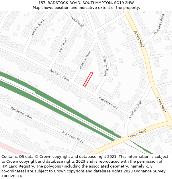 157, RADSTOCK ROAD, SOUTHAMPTON, SO19 2HW: Location map and indicative extent of plot