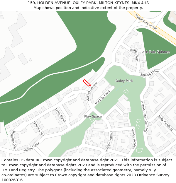 159, HOLDEN AVENUE, OXLEY PARK, MILTON KEYNES, MK4 4HS: Location map and indicative extent of plot