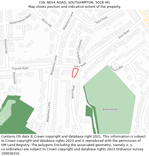 159, NEVA ROAD, SOUTHAMPTON, SO18 4FL: Location map and indicative extent of plot