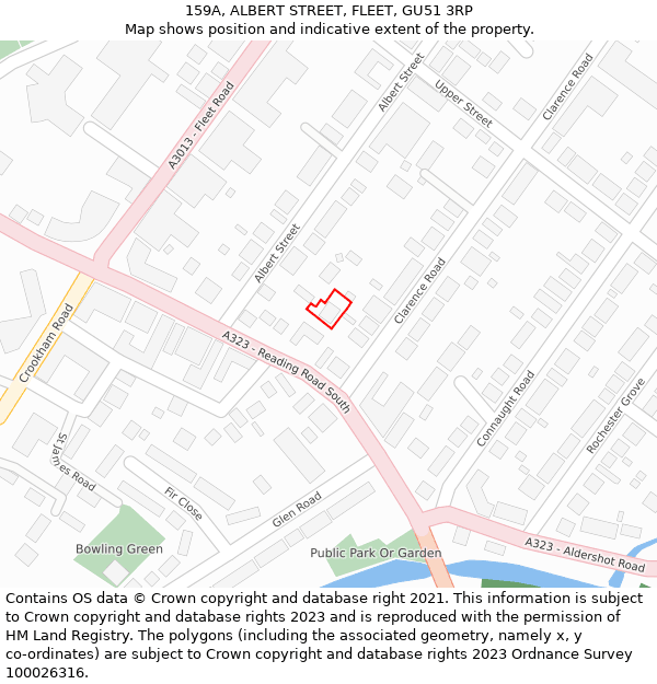 159A, ALBERT STREET, FLEET, GU51 3RP: Location map and indicative extent of plot