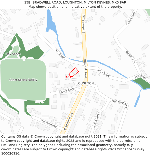 15B, BRADWELL ROAD, LOUGHTON, MILTON KEYNES, MK5 8AP: Location map and indicative extent of plot