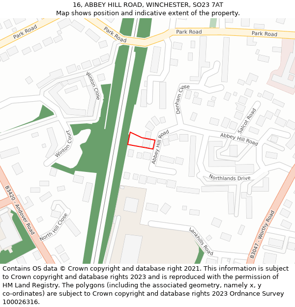 16, ABBEY HILL ROAD, WINCHESTER, SO23 7AT: Location map and indicative extent of plot