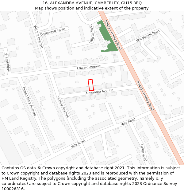 16, ALEXANDRA AVENUE, CAMBERLEY, GU15 3BQ: Location map and indicative extent of plot