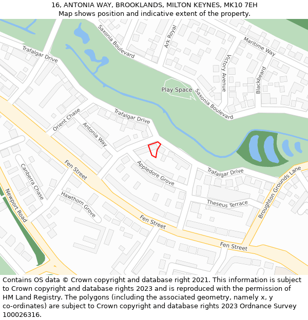 16, ANTONIA WAY, BROOKLANDS, MILTON KEYNES, MK10 7EH: Location map and indicative extent of plot