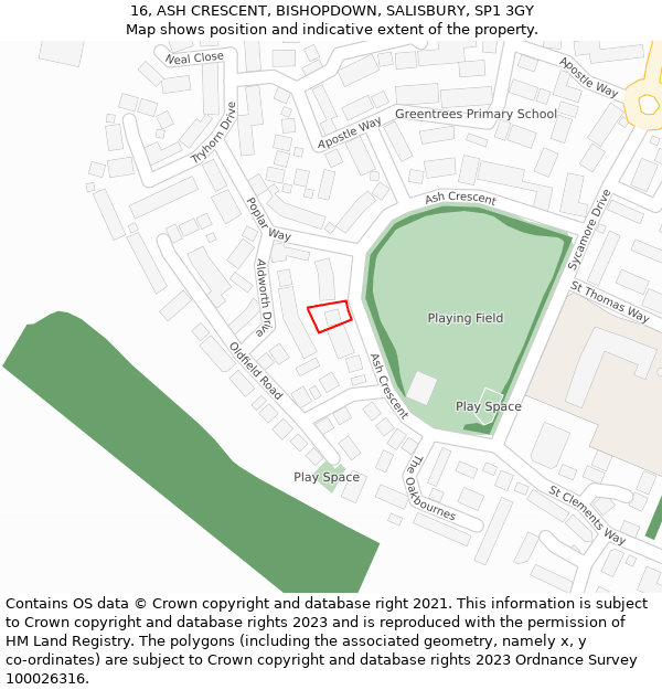 16, ASH CRESCENT, BISHOPDOWN, SALISBURY, SP1 3GY: Location map and indicative extent of plot