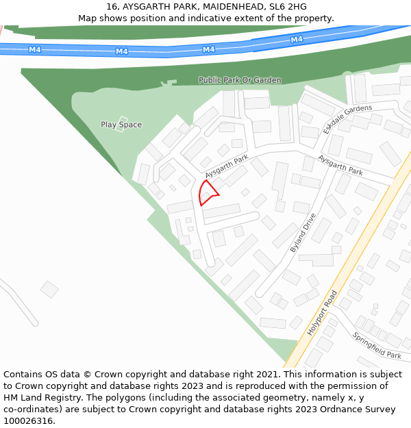 16, AYSGARTH PARK, MAIDENHEAD, SL6 2HG: Location map and indicative extent of plot
