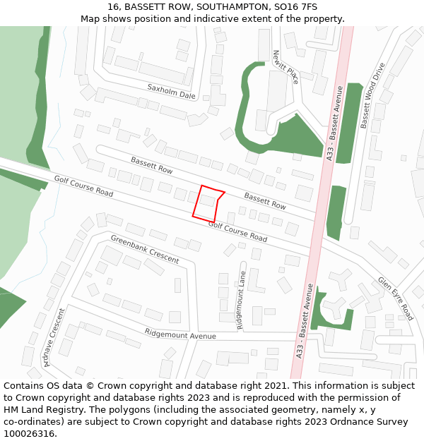 16, BASSETT ROW, SOUTHAMPTON, SO16 7FS: Location map and indicative extent of plot