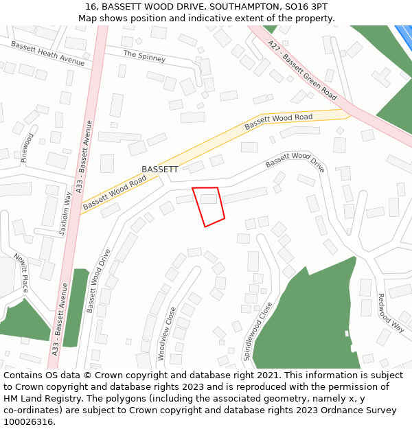 16, BASSETT WOOD DRIVE, SOUTHAMPTON, SO16 3PT: Location map and indicative extent of plot