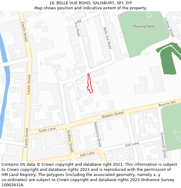 16, BELLE VUE ROAD, SALISBURY, SP1 3YF: Location map and indicative extent of plot