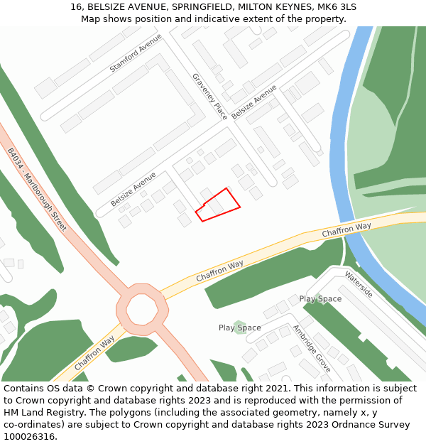 16, BELSIZE AVENUE, SPRINGFIELD, MILTON KEYNES, MK6 3LS: Location map and indicative extent of plot