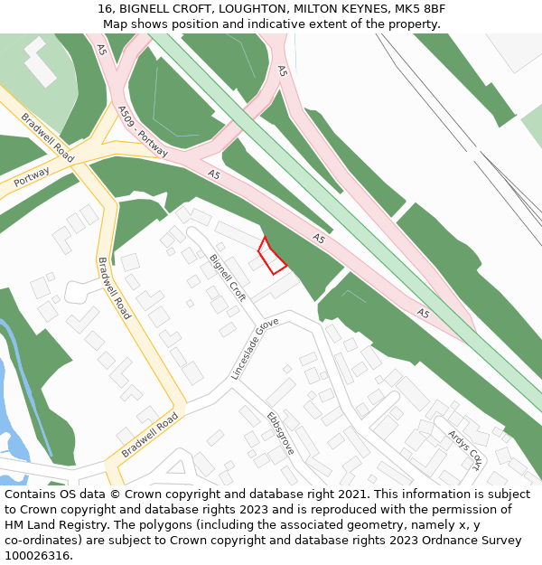 16, BIGNELL CROFT, LOUGHTON, MILTON KEYNES, MK5 8BF: Location map and indicative extent of plot