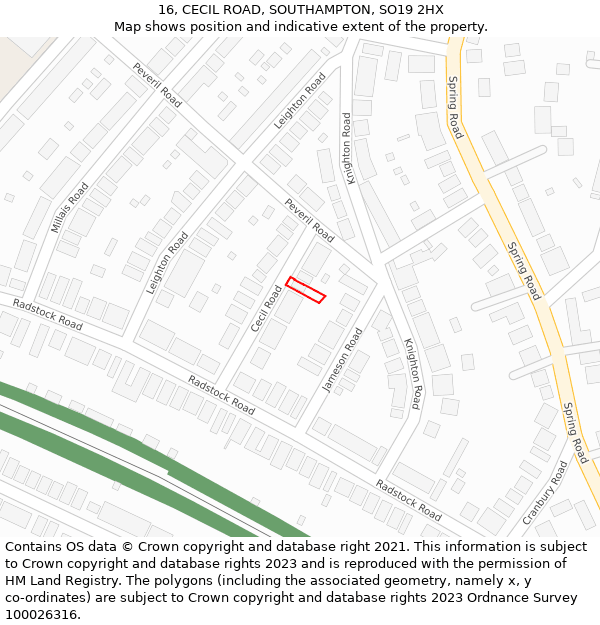 16, CECIL ROAD, SOUTHAMPTON, SO19 2HX: Location map and indicative extent of plot