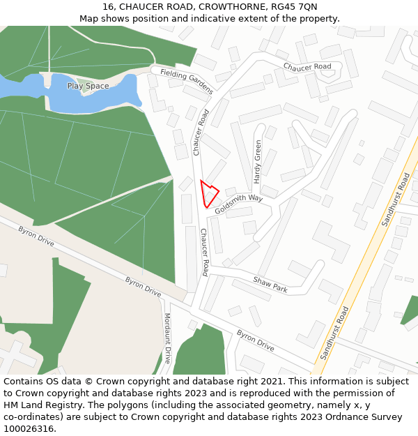 16, CHAUCER ROAD, CROWTHORNE, RG45 7QN: Location map and indicative extent of plot