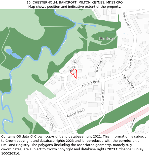 16, CHESTERHOLM, BANCROFT, MILTON KEYNES, MK13 0PQ: Location map and indicative extent of plot