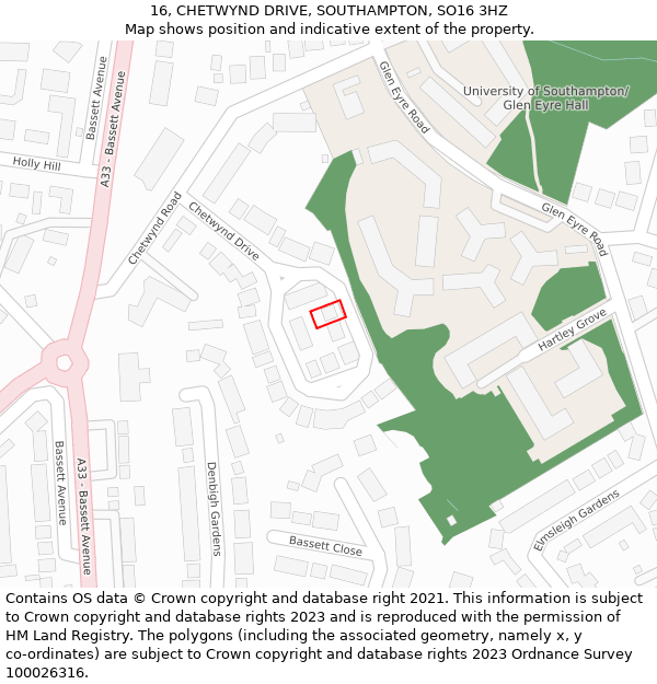 16, CHETWYND DRIVE, SOUTHAMPTON, SO16 3HZ: Location map and indicative extent of plot