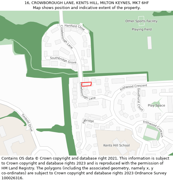 16, CROWBOROUGH LANE, KENTS HILL, MILTON KEYNES, MK7 6HF: Location map and indicative extent of plot