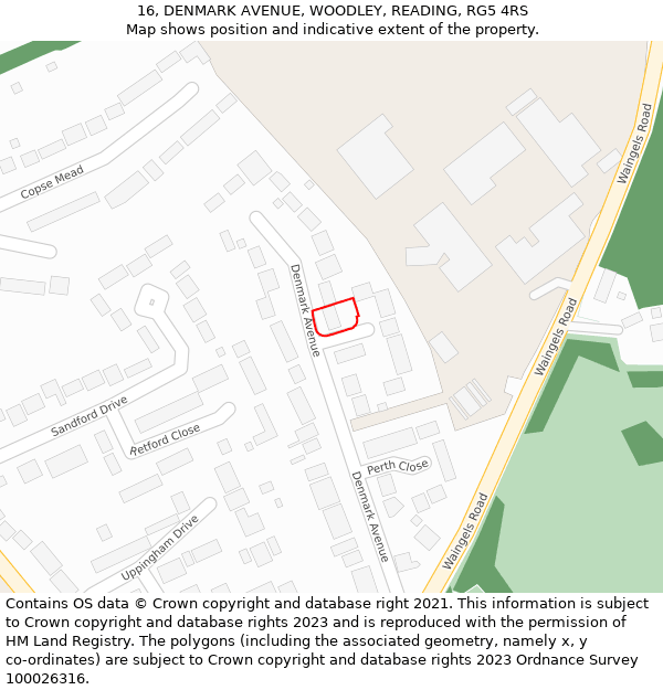 16, DENMARK AVENUE, WOODLEY, READING, RG5 4RS: Location map and indicative extent of plot