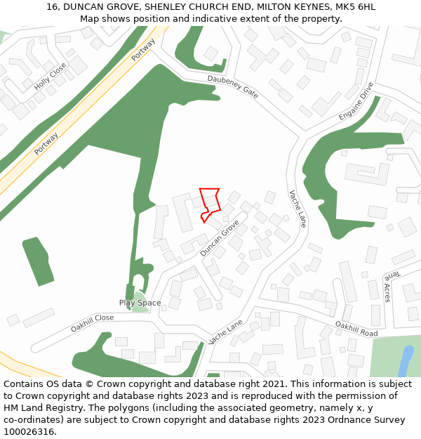 16, DUNCAN GROVE, SHENLEY CHURCH END, MILTON KEYNES, MK5 6HL: Location map and indicative extent of plot
