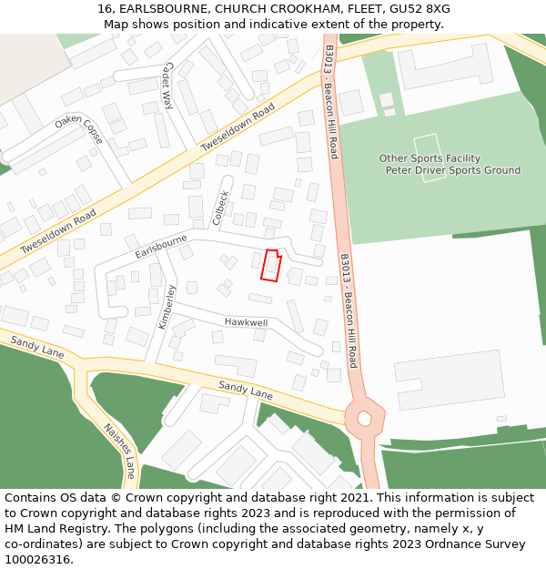 16, EARLSBOURNE, CHURCH CROOKHAM, FLEET, GU52 8XG: Location map and indicative extent of plot