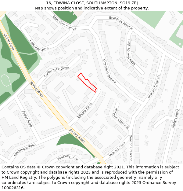 16, EDWINA CLOSE, SOUTHAMPTON, SO19 7BJ: Location map and indicative extent of plot