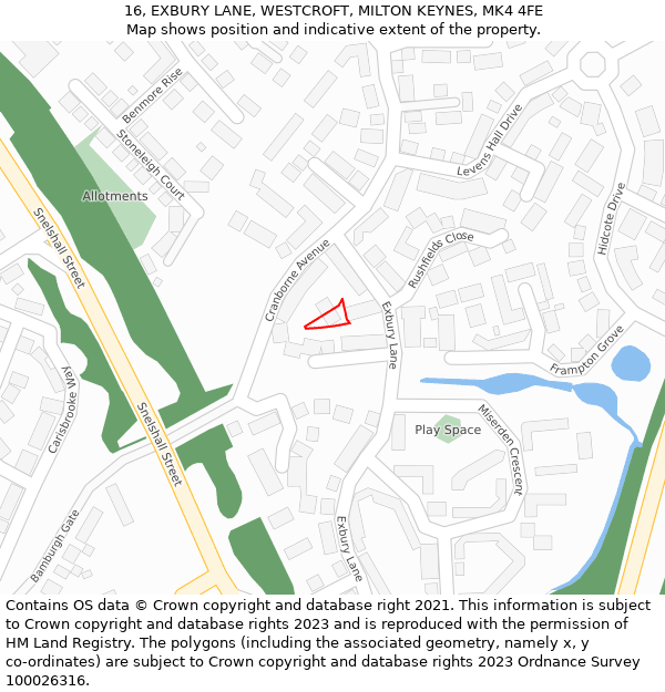 16, EXBURY LANE, WESTCROFT, MILTON KEYNES, MK4 4FE: Location map and indicative extent of plot