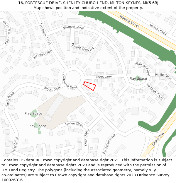 16, FORTESCUE DRIVE, SHENLEY CHURCH END, MILTON KEYNES, MK5 6BJ: Location map and indicative extent of plot