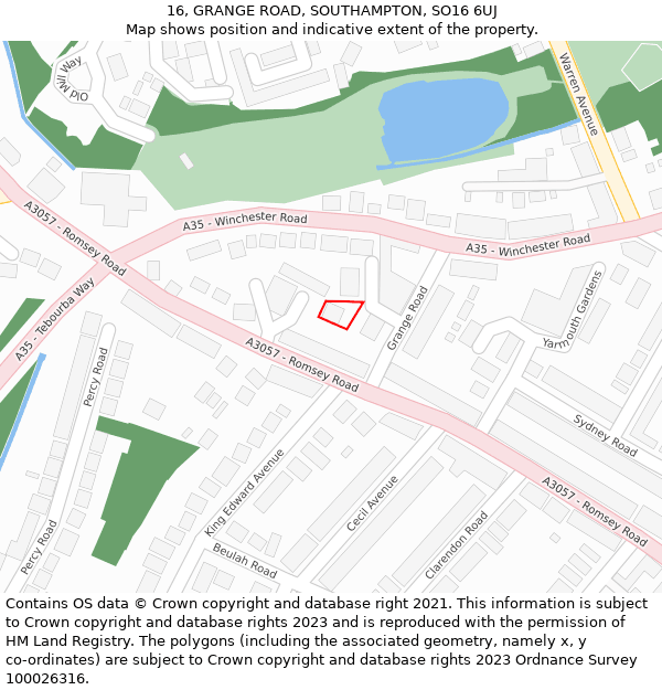 16, GRANGE ROAD, SOUTHAMPTON, SO16 6UJ: Location map and indicative extent of plot