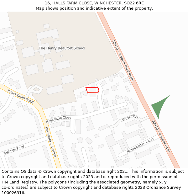 16, HALLS FARM CLOSE, WINCHESTER, SO22 6RE: Location map and indicative extent of plot