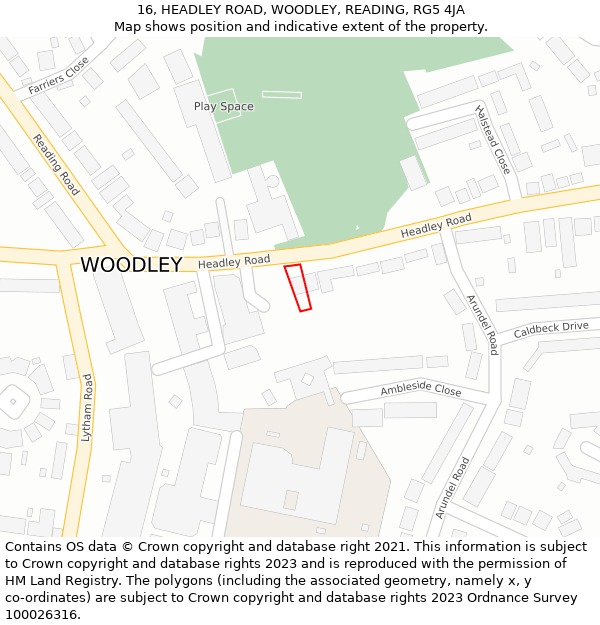 16, HEADLEY ROAD, WOODLEY, READING, RG5 4JA: Location map and indicative extent of plot