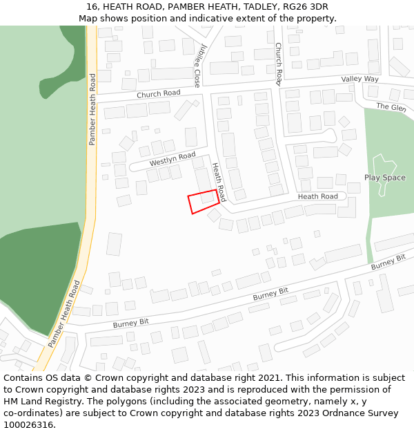 16, HEATH ROAD, PAMBER HEATH, TADLEY, RG26 3DR: Location map and indicative extent of plot