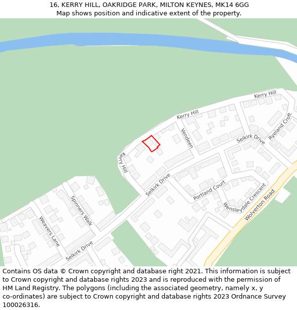 16, KERRY HILL, OAKRIDGE PARK, MILTON KEYNES, MK14 6GG: Location map and indicative extent of plot