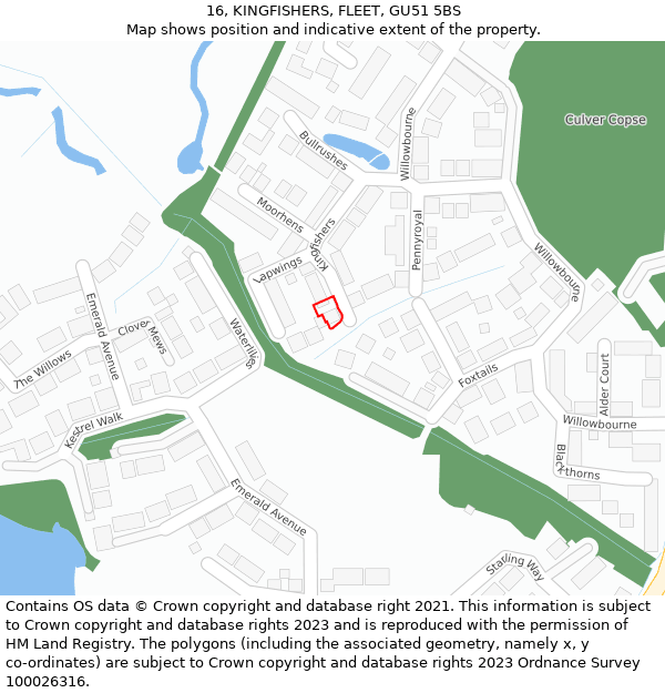 16, KINGFISHERS, FLEET, GU51 5BS: Location map and indicative extent of plot