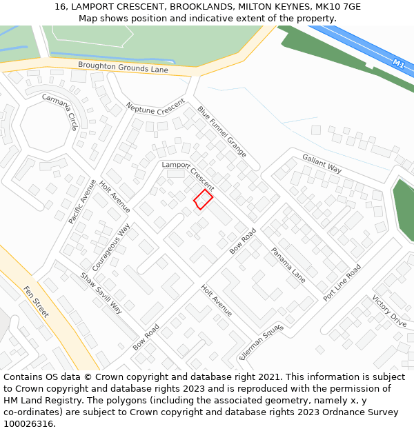 16, LAMPORT CRESCENT, BROOKLANDS, MILTON KEYNES, MK10 7GE: Location map and indicative extent of plot