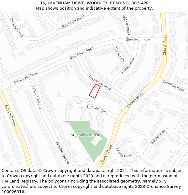 16, LAVENHAM DRIVE, WOODLEY, READING, RG5 4PP: Location map and indicative extent of plot