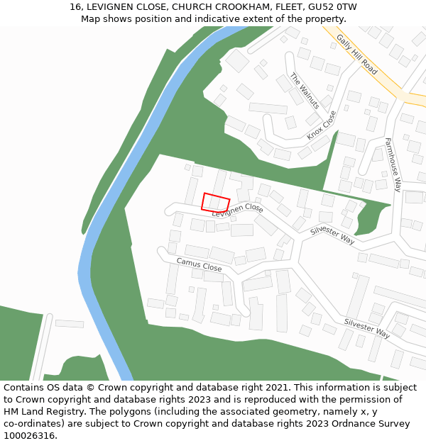 16, LEVIGNEN CLOSE, CHURCH CROOKHAM, FLEET, GU52 0TW: Location map and indicative extent of plot