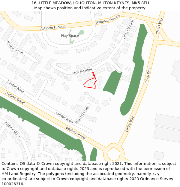 16, LITTLE MEADOW, LOUGHTON, MILTON KEYNES, MK5 8EH: Location map and indicative extent of plot