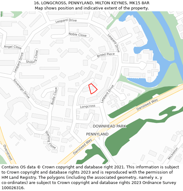 16, LONGCROSS, PENNYLAND, MILTON KEYNES, MK15 8AR: Location map and indicative extent of plot
