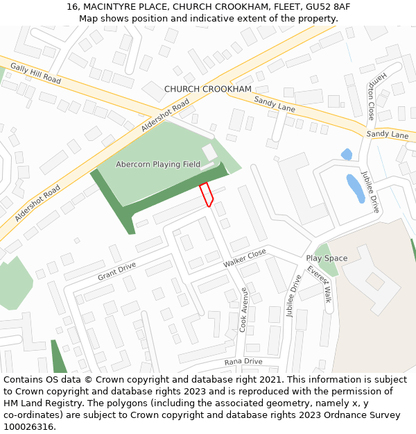16, MACINTYRE PLACE, CHURCH CROOKHAM, FLEET, GU52 8AF: Location map and indicative extent of plot