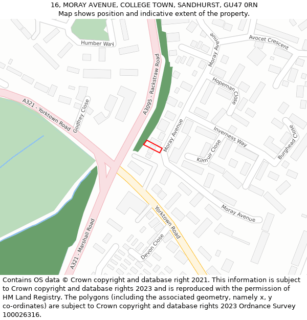 16, MORAY AVENUE, COLLEGE TOWN, SANDHURST, GU47 0RN: Location map and indicative extent of plot