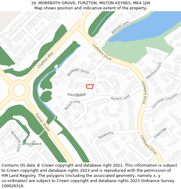 16, MOREBATH GROVE, FURZTON, MILTON KEYNES, MK4 1JW: Location map and indicative extent of plot