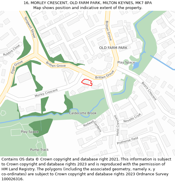 16, MORLEY CRESCENT, OLD FARM PARK, MILTON KEYNES, MK7 8PA: Location map and indicative extent of plot