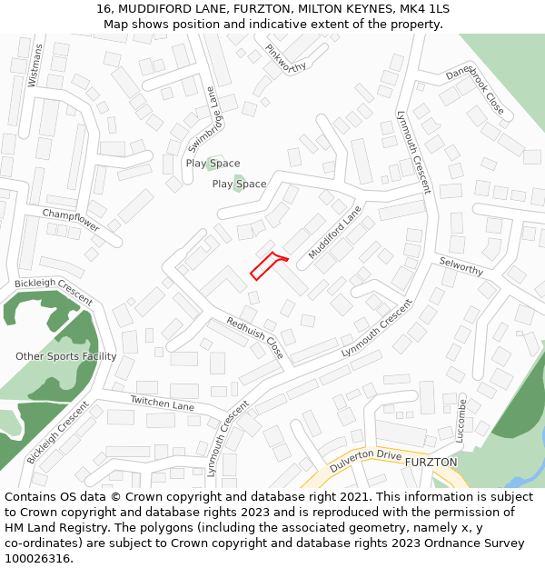 16, MUDDIFORD LANE, FURZTON, MILTON KEYNES, MK4 1LS: Location map and indicative extent of plot