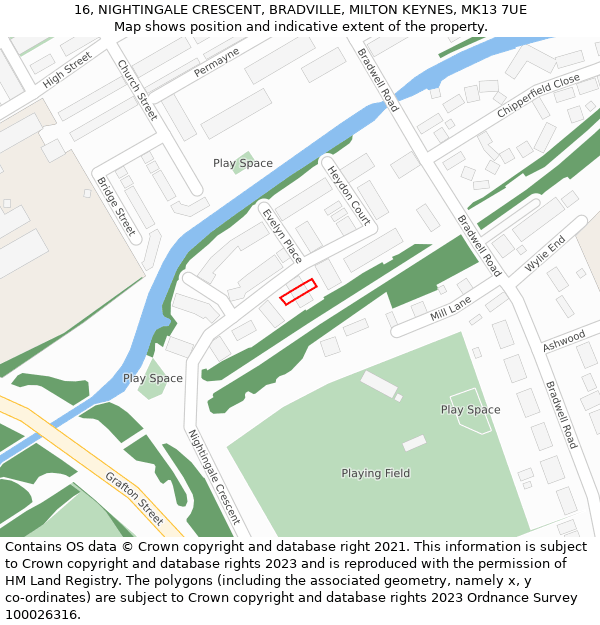 16, NIGHTINGALE CRESCENT, BRADVILLE, MILTON KEYNES, MK13 7UE: Location map and indicative extent of plot