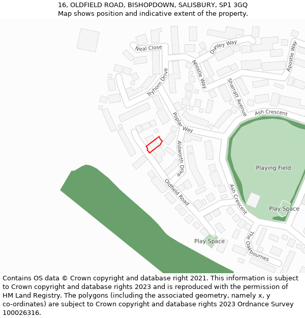 16, OLDFIELD ROAD, BISHOPDOWN, SALISBURY, SP1 3GQ: Location map and indicative extent of plot